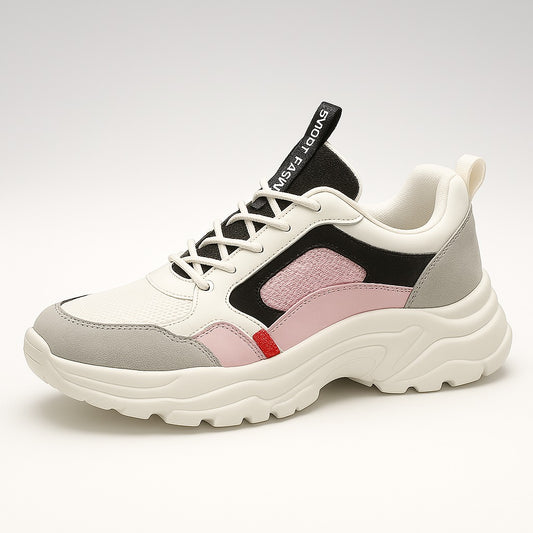 Justpik™ UrbanFlex Sneakers – Premium Unisex Chunky Trainers (Pink/Black/Grey)