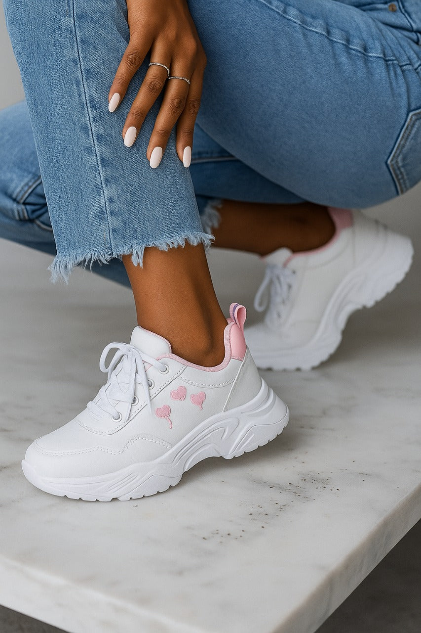 Justpik™ Sweetheart Sneakers – Premium Trendy Trainers (White & Pink)