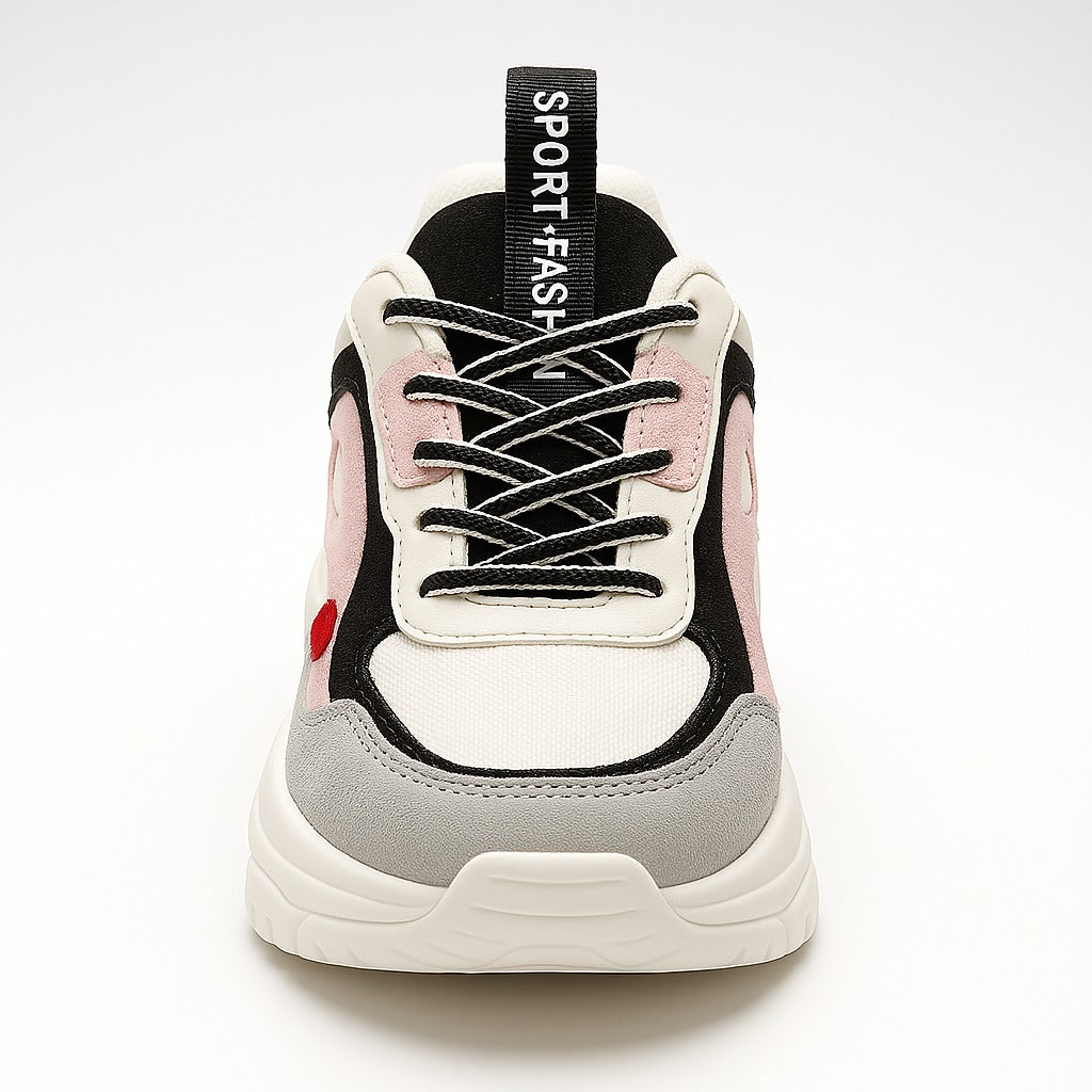 Justpik™ UrbanFlex Sneakers – Premium Unisex Chunky Trainers (Pink/Black/Grey)