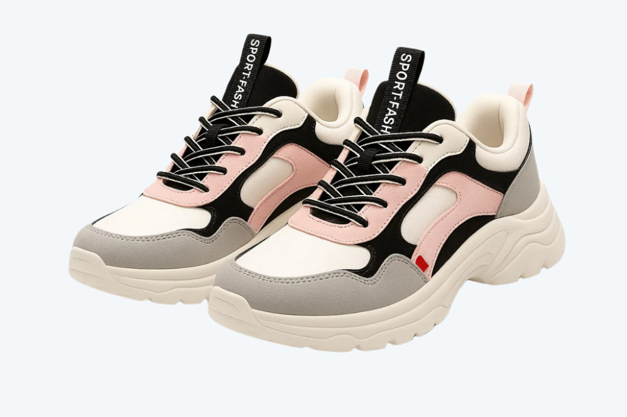 Justpik™ UrbanFlex Sneakers – Premium Unisex Chunky Trainers (Pink/Black/Grey)
